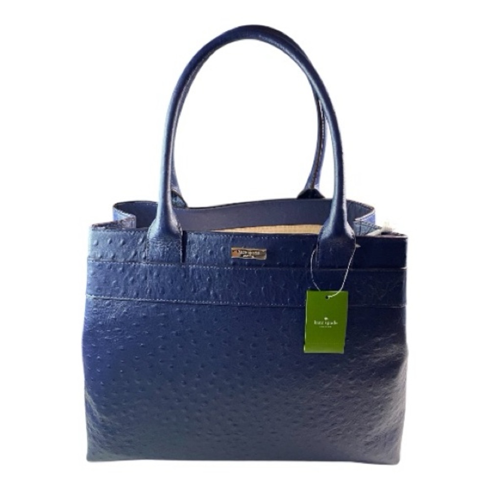 New Kate Spade Leather Tote Bag Navy  Blue Ostrich Charm City Embossed Diehl NWT
